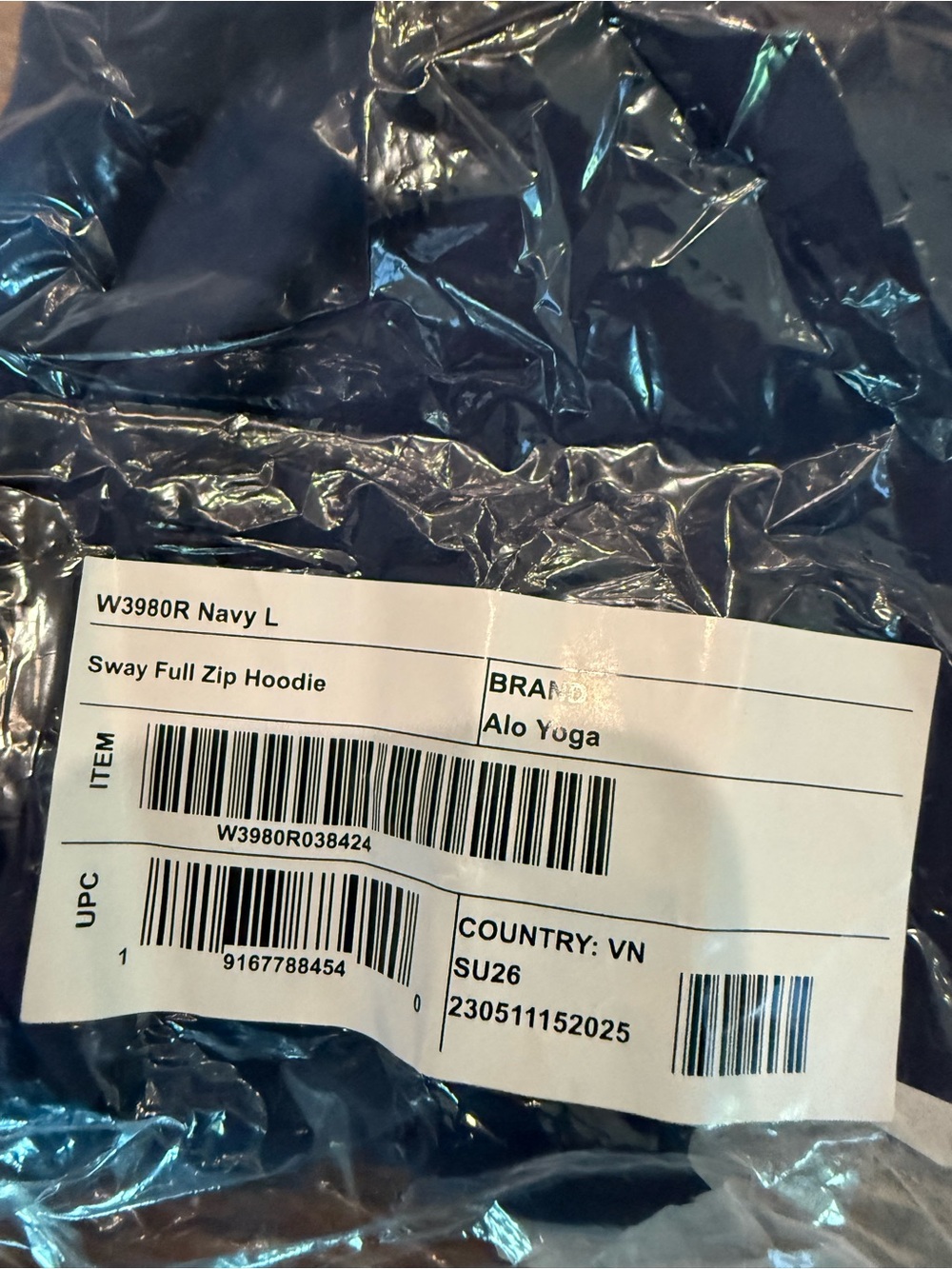 NWT. Alo. Sway Full-Zip Hoodie. Navy. Size Large. - Picture 5 of 6